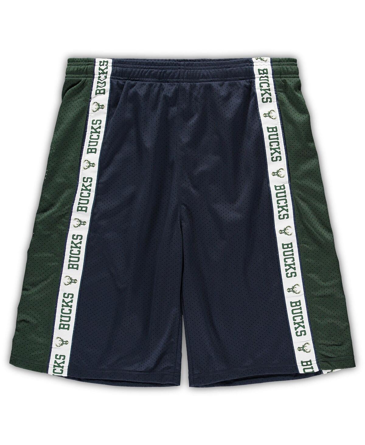 FANATICS MEN'S FANATICS NAVY AND HUNTER GREEN MILWAUKEE BUCKS BIG AND TALL TAPE MESH SHORTS