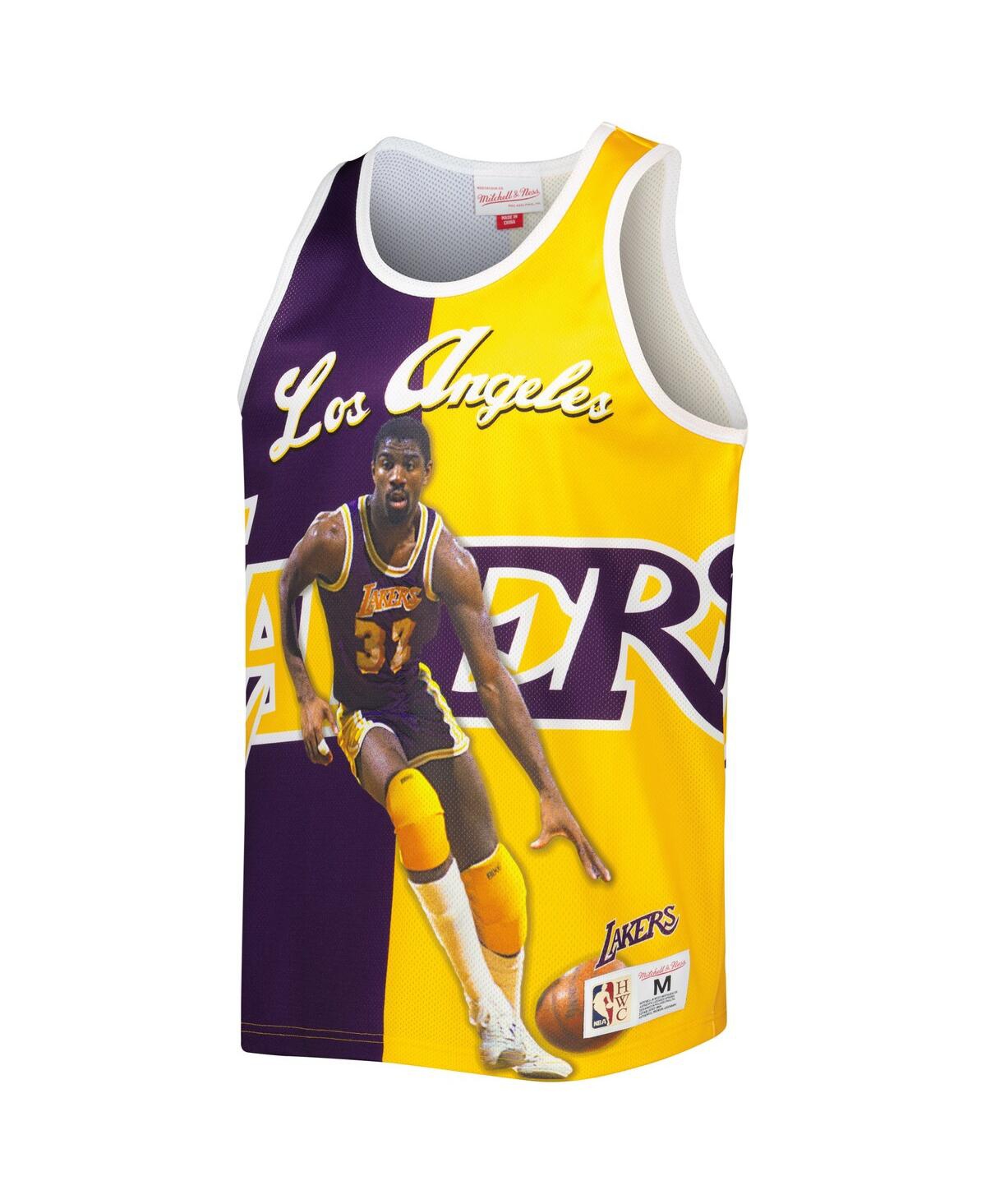 Men's Mitchell & Ness Magic Johnsonand Gold Los Angeles Lakers Sublimated Player Tank Top - Purple, Gold