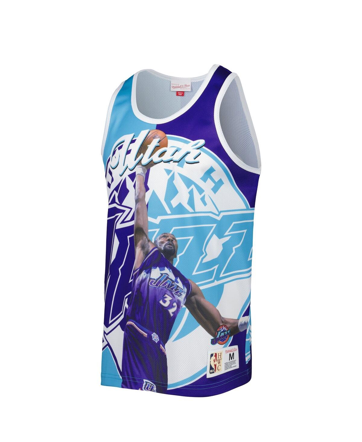Mitchell & Ness Men's  Karl Malone Purple And Turquoise Utah Jazz Sublimated Player Tank Top In Purple,turquoise