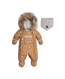 Baby Boy Printed Woodland Animals One Piece Baby Snowsuit Yellow - Infant