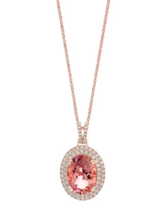 EFFY Collection - Morganite (6-1/6 ct. t.w.) & Diamond (5/8 ct. t.w.) Halo 18" Pendant Necklace in 14k Rose Gold