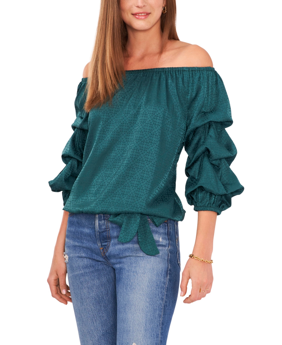 Vince Camuto Women's Off Shoulder Bubble Sleeve Jacquard Top