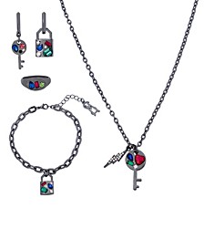 Lock Key 5-Pieces Necklace, Bracelet, Ring and Earring Set