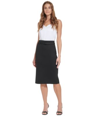 Calvin Klein Women's Belted Ponte Pencil Skirt - Macy's