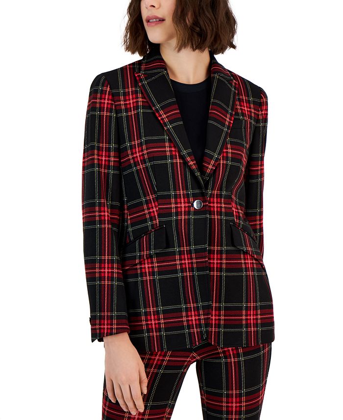 Anne Klein Women's Plaid One-Button Jacket - Macy's
