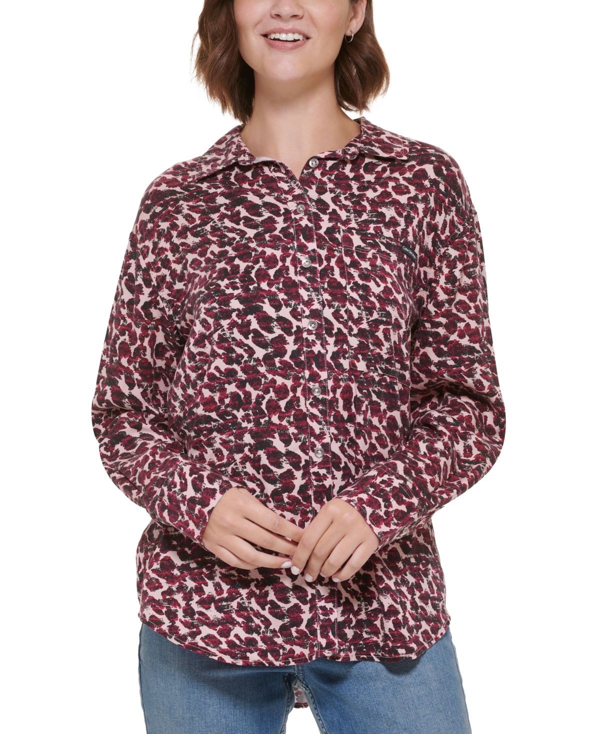 Calvin Klein Jeans Women's Long Sleeve Animal-Print Boyfriend Shirt