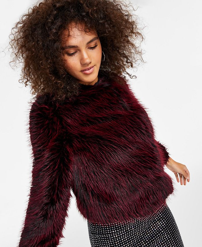 GUESS Women's Bonnie Collarless FauxFur Jacket & Reviews Coats