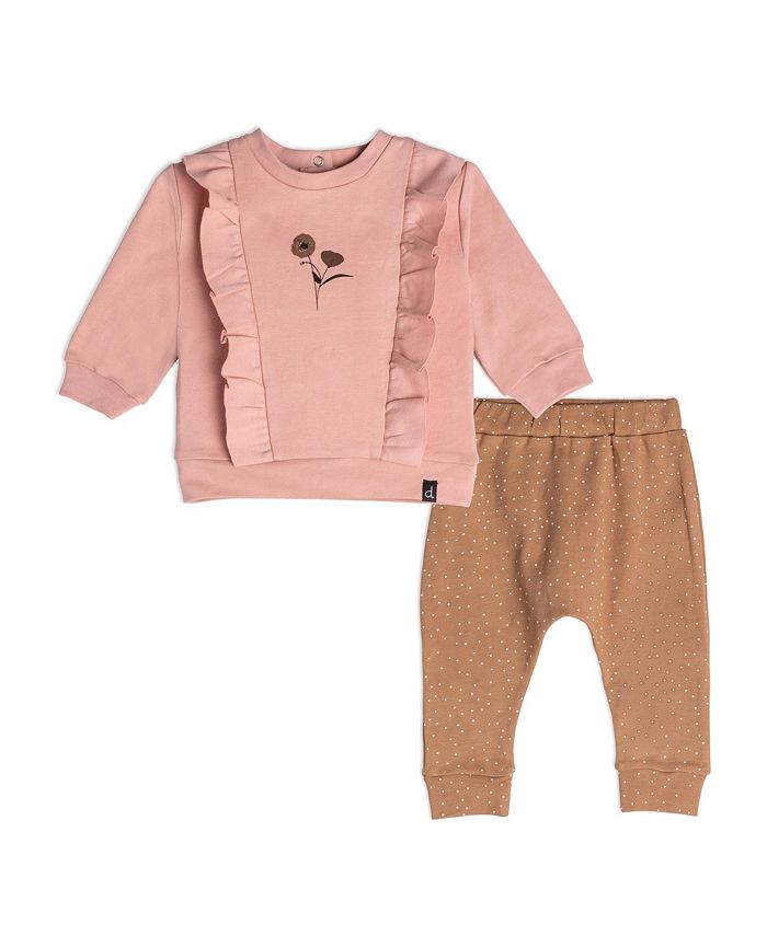 Deux par Deux Baby Girl Organic Cotton Top And Pant Set With Ruffles