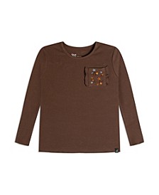 Girl Long Sleeve Rib Top With Pocket Brown - Child