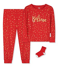 Baby Girls Believe Pajamas with Matching Socks, 3 Piece Set