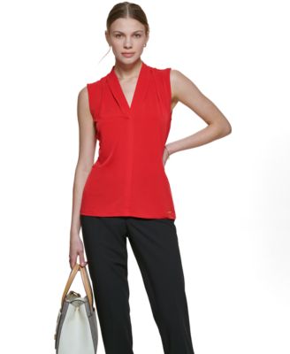Calvin Klein - Gathered V-Neck Sleeveless Top