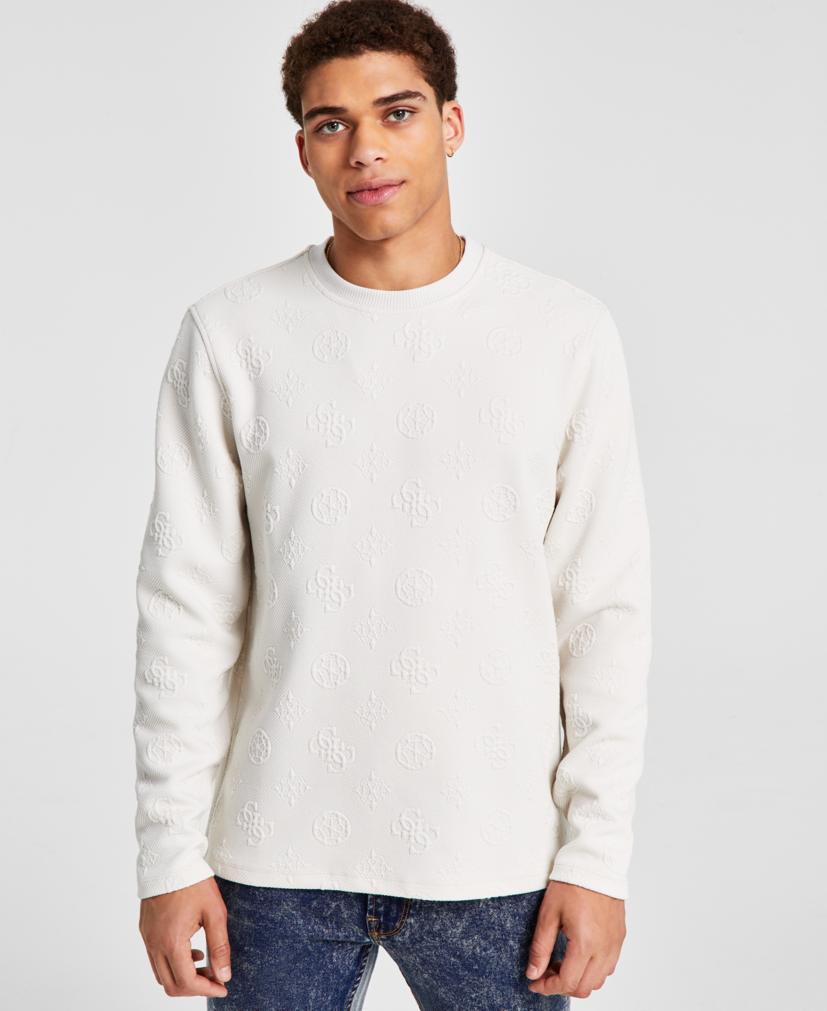 Guess Men's Pullover Long-sleeve Knit Crewneck Sweater Ivory |
