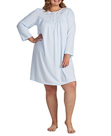 Plus Size Lace-Trim Long-Sleeve Knit Nightgown