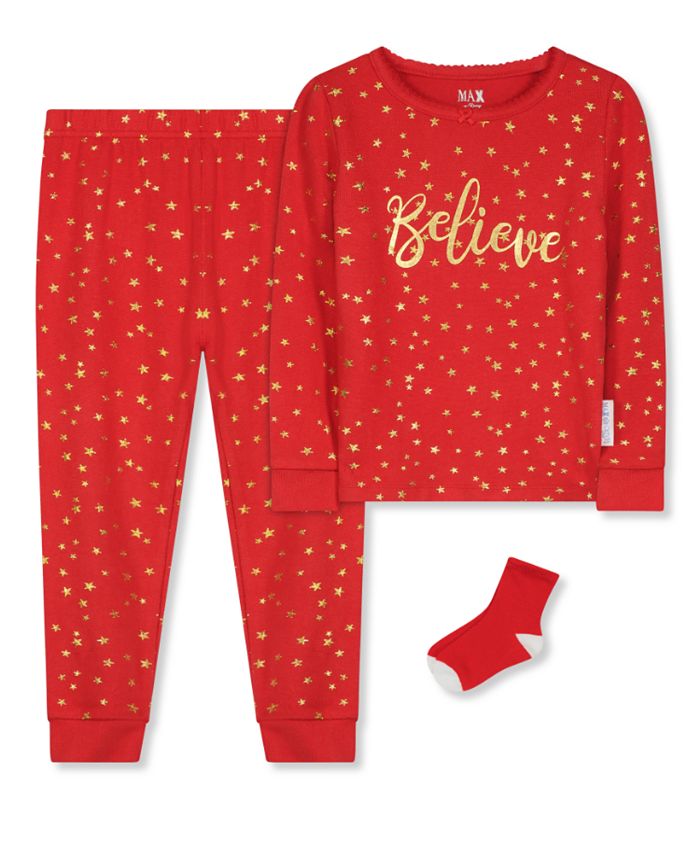 Max & Olivia Toddler Girls Pajamas with Matching Socks, 3 Piece Set