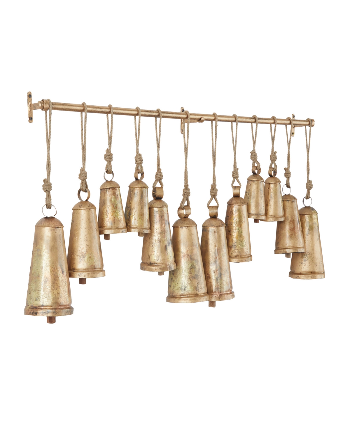 Rosemary Lane Gray Metal Tibetan Inspired Meditation Decorative Cow Bell with Jute Hanging Rope and Rod 48