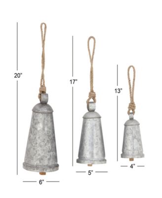 Black Metal Bohemian Decorative Cow Bell with Jute Hanging Rope Set 3 Pieces