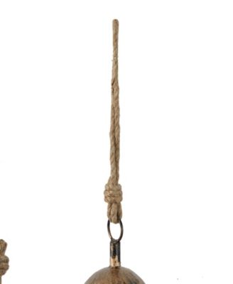 Gold-Tone Metal Bohemian Decorative Cow Bell with Jute Hanging Rope Set 3 Pieces
