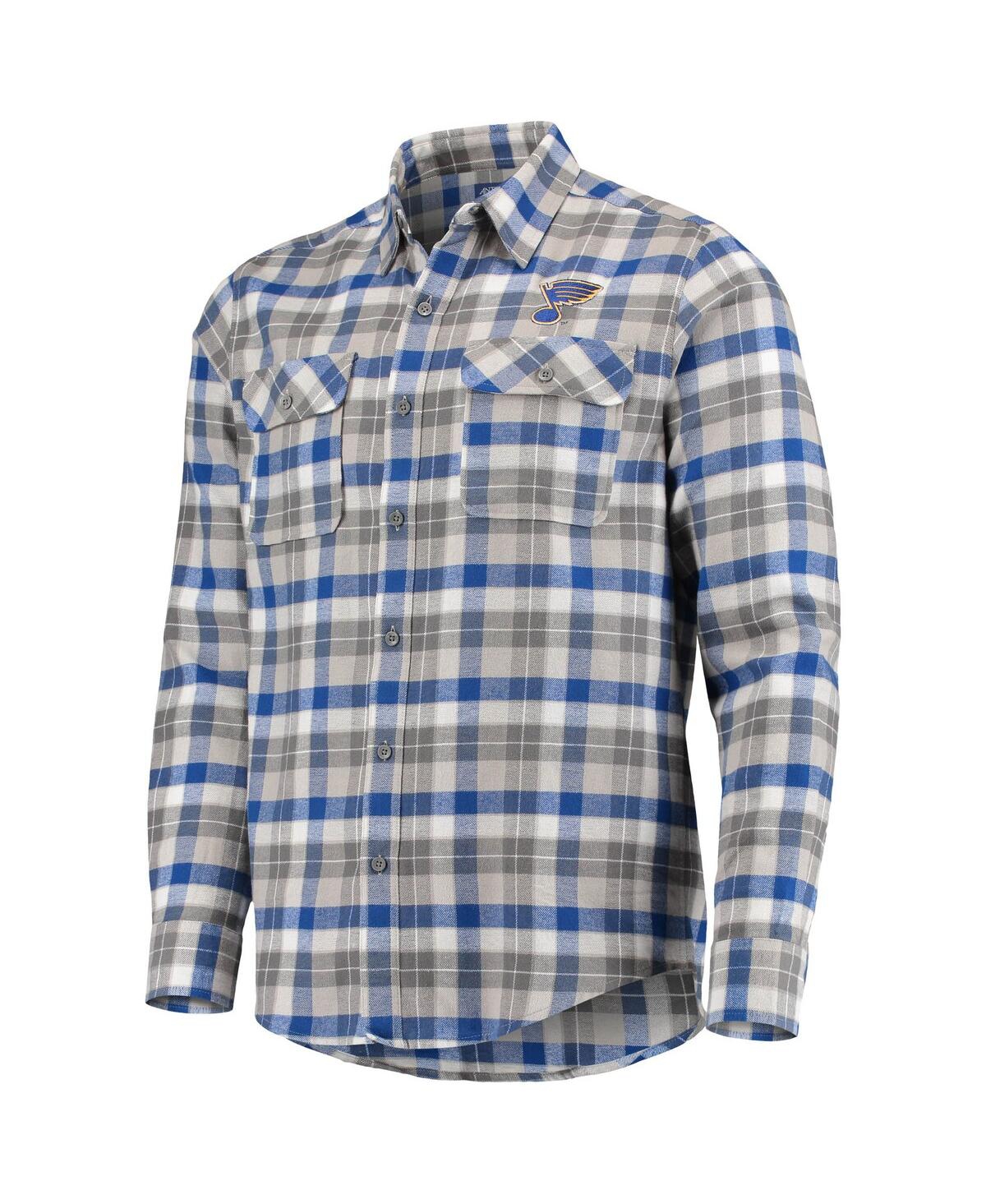 Shop Antigua Men's  Blue, Gray St. Louis Blues Ease Plaid Button-up Long Sleeve Shirt In Blue,gray