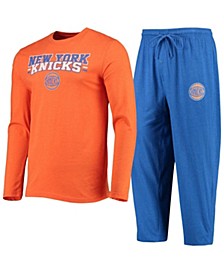 Men's Blue, Orange New York Knicks Long Sleeve T-Shirt & Pants Sleep Set