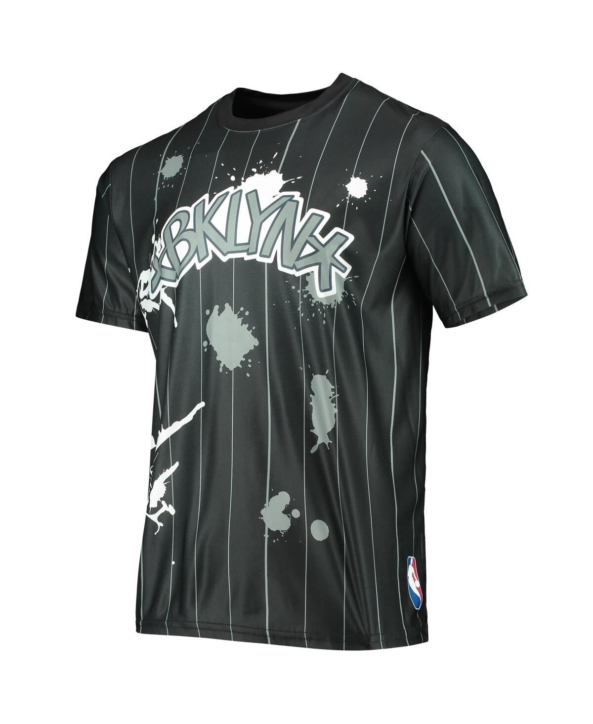 Shop Fisll Men's Black Brooklyn Nets Striped Splatter T-shirt