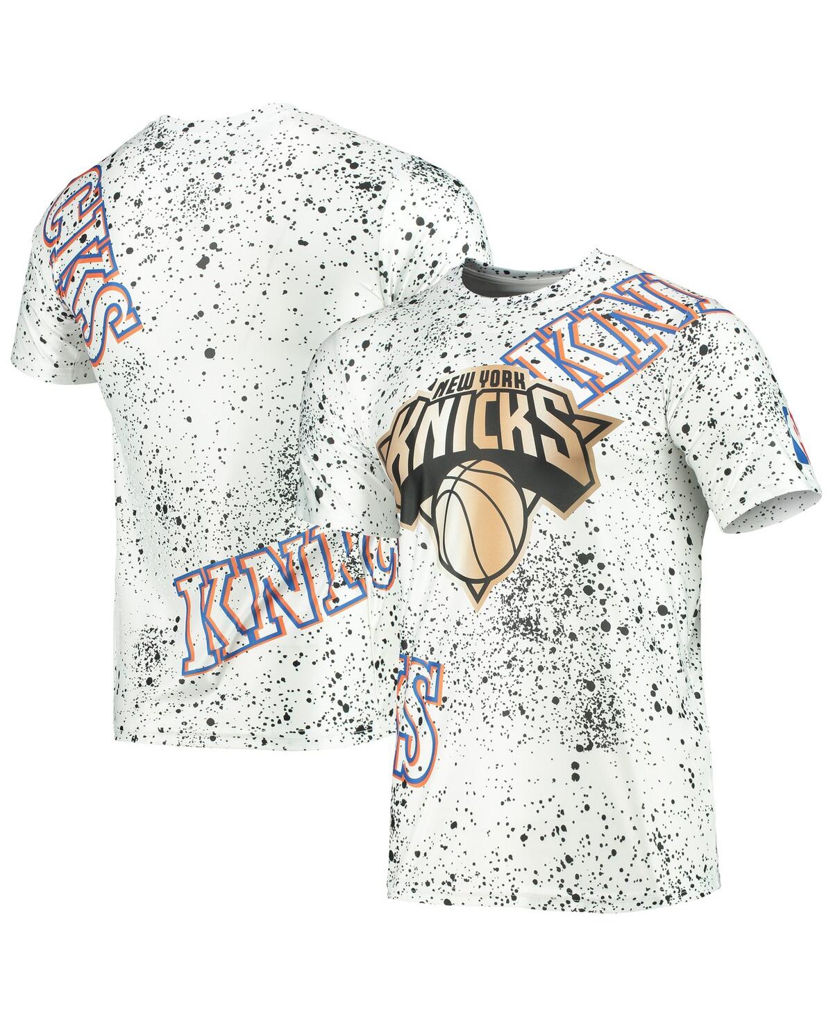 Men's White New York Knicks Gold Foil Splatter Print T-shirt - White
