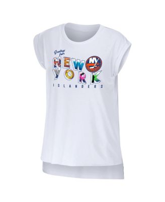 Women's White New York Islanders Greetings From Muscle T-shirt