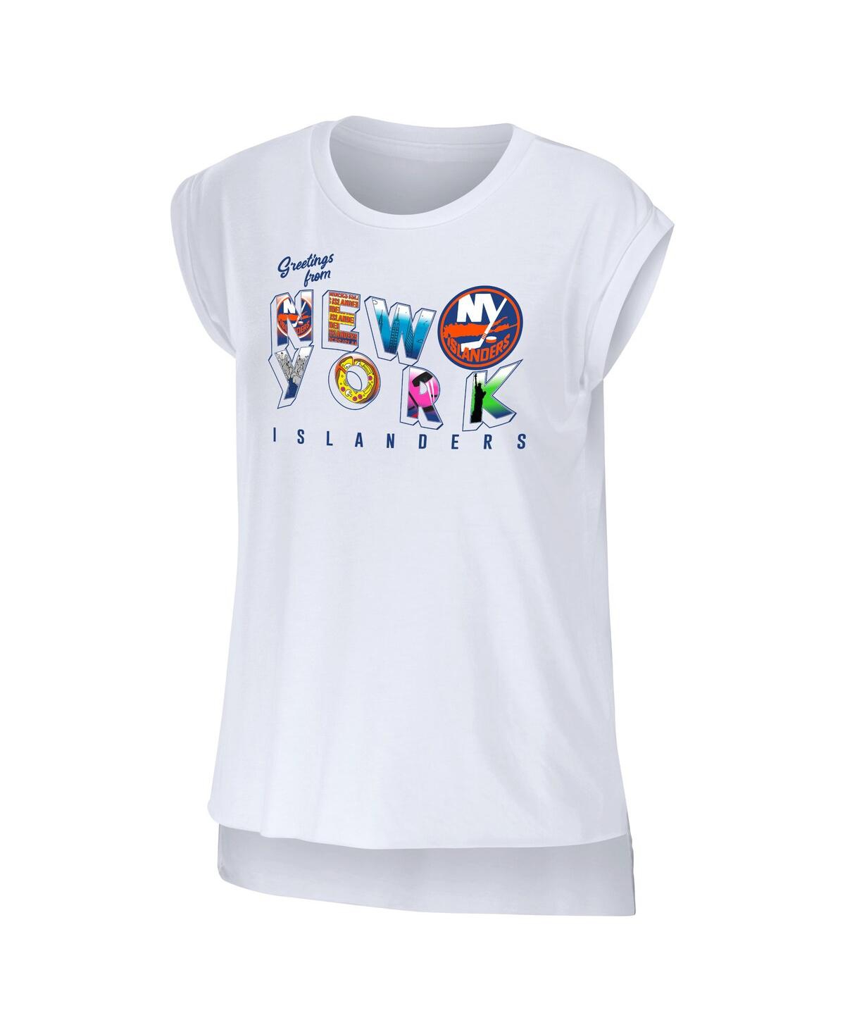 Shop Wear By Erin Andrews Women's  White New York Islanders Greetings From Muscle T-shirt