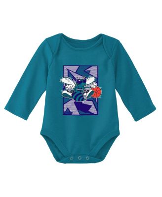 Newborn and Infant Boys and Girls Purple, Teal Charlotte Hornets 3-Piece Hardwood Classics Bodysuits and Cuffed Knit Hat Set