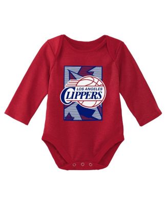Newborn and Infant Boys and Girls Royal, Red LA Clippers 3-Piece Hardwood Classics Bodysuits and Cuffed Knit Hat Set