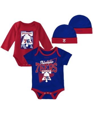 Infant Boys and Girls Royal, Red Philadelphia 76ers Hardwood Classics Bodysuits and Cuffed Knit Hat Set