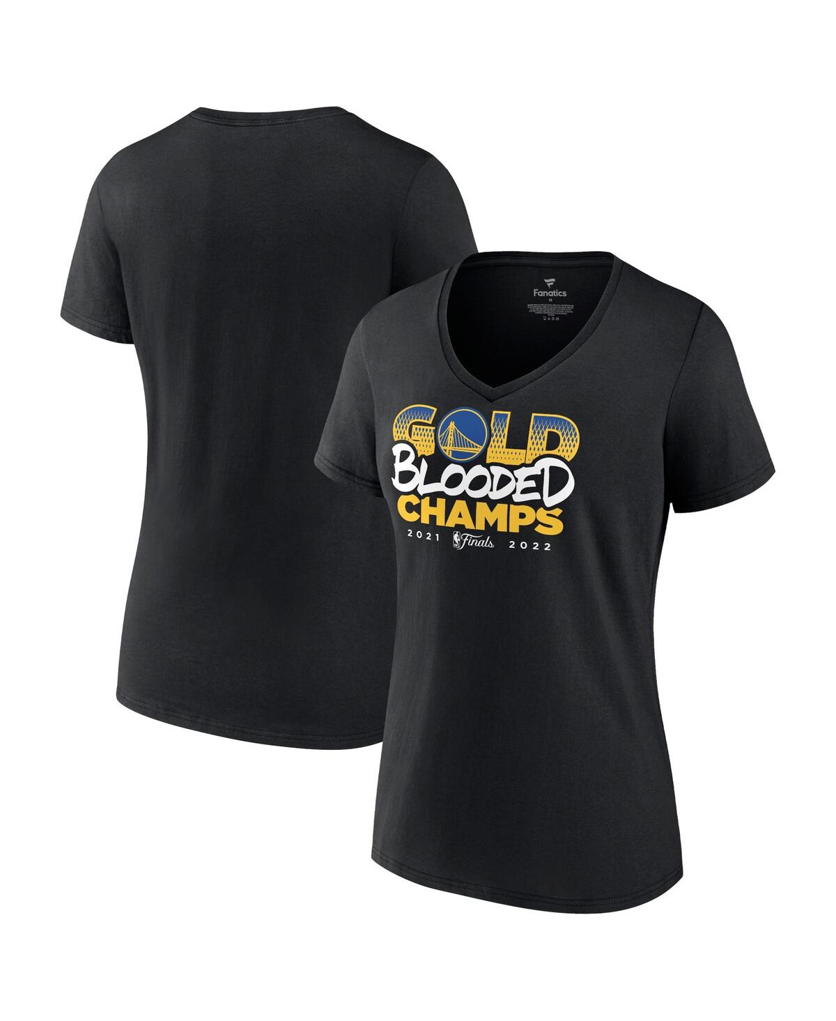 Women's FanaticsGolden State Warriors 2022 Nba Finals Champions Gold Blooded V-Neck T-shirt - Black
