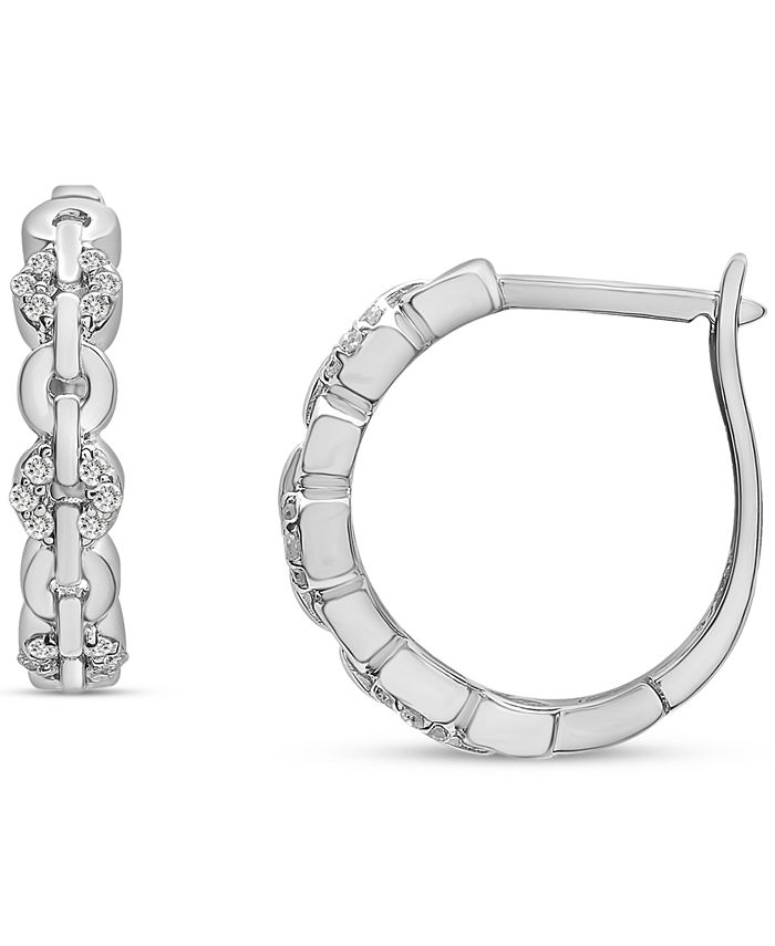 Macy's Diamond Link Small Hoop Earrings (1/10 ct. t.w.) in Sterling Silver, 0.5", Created for