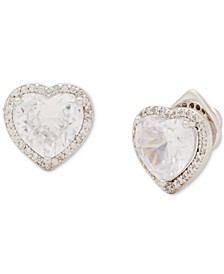 Gold-Tone Cubic Zirconia Heart Halo Stud Earrings