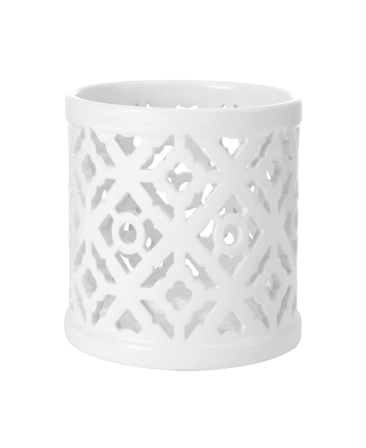 Elements 5" Pierced Quadrefoil Ceramic Lantern In White