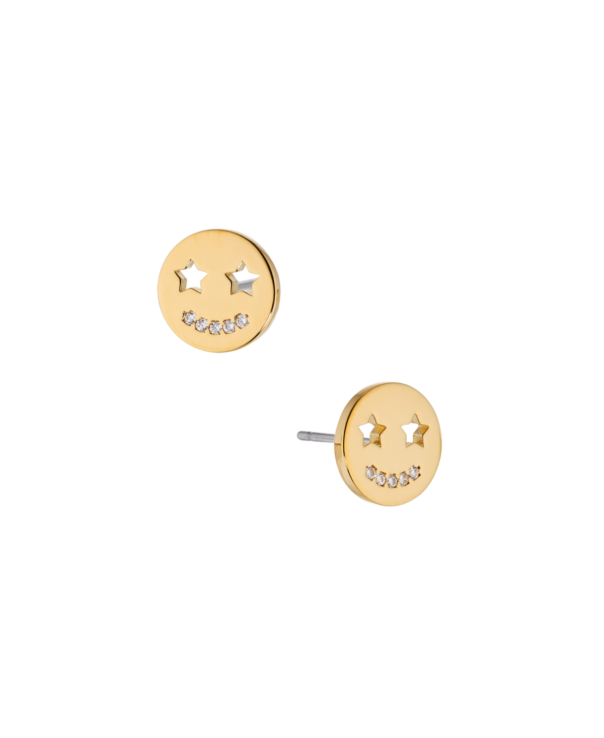 Smiley Face Stud Earring in 18K Gold Plated Brass - K Gold Plated
