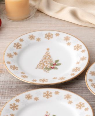 Holly & Berry Gold Set of 4 Holiday Assorted Appetizer Plates, 6.25"