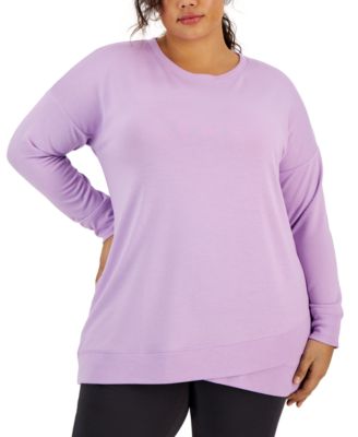 ID Ideology - Plus Size Crossover-Hem Ribbed-Edge Top