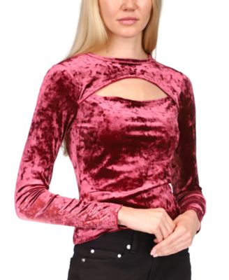 Michael Kors - Petite Long-Sleeve Velvet Cut-Out Top