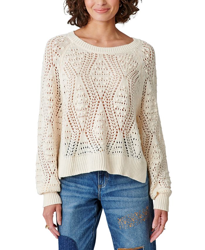 Lucky Brand Women's Open Stitch Pullover Plus-Size Sweater