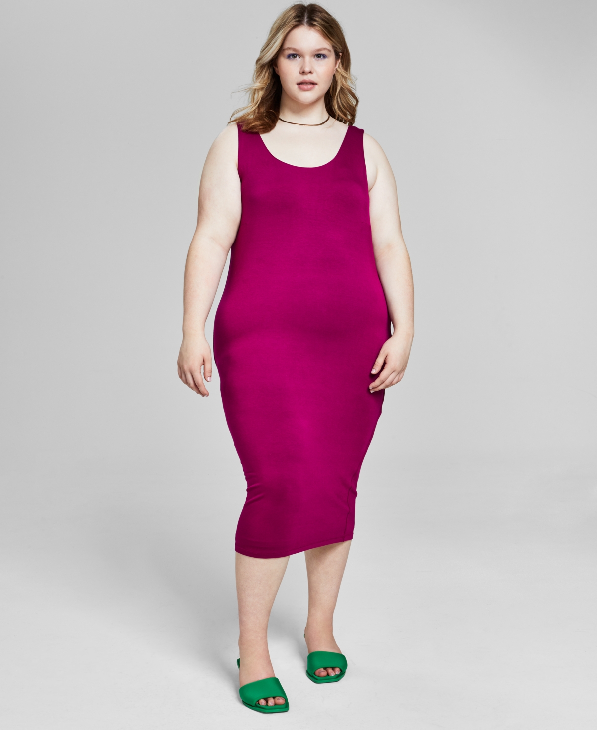 Bar Iii Trendy Plus Size Sleeveless Bodycon Midi Dress, Created For Macy's In Vivid Orchid