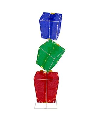 Led Lighted Tinsel Stacked Gift Boxes Outdoor Christmas Decoration, 48"