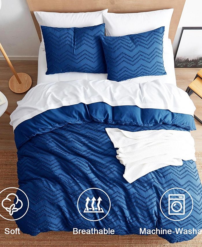 Nestl Bedding Tufted Embroidery Chevron Design Double Brushed 3 Piece