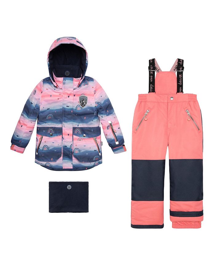 Deux par Deux Girl Printed Rainbow Two Piece Snowsuit Coral Pink And Navy Blue ToddlerChild