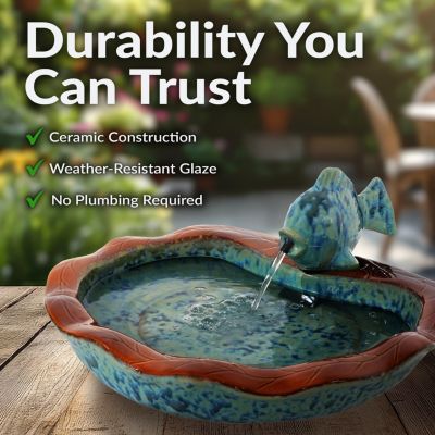 7"H Electric Glazed Ceramic Fish Outdoor Water Fountain