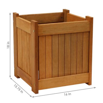Meranti Wood 16-Inch Square Planter Box with Teak Oil Finish - Set of 2