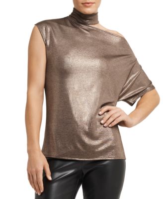 metallic mock neck top