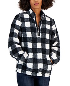 Petite Printed Sherpa Quarter-Zip Pullover, Created for Macy's 