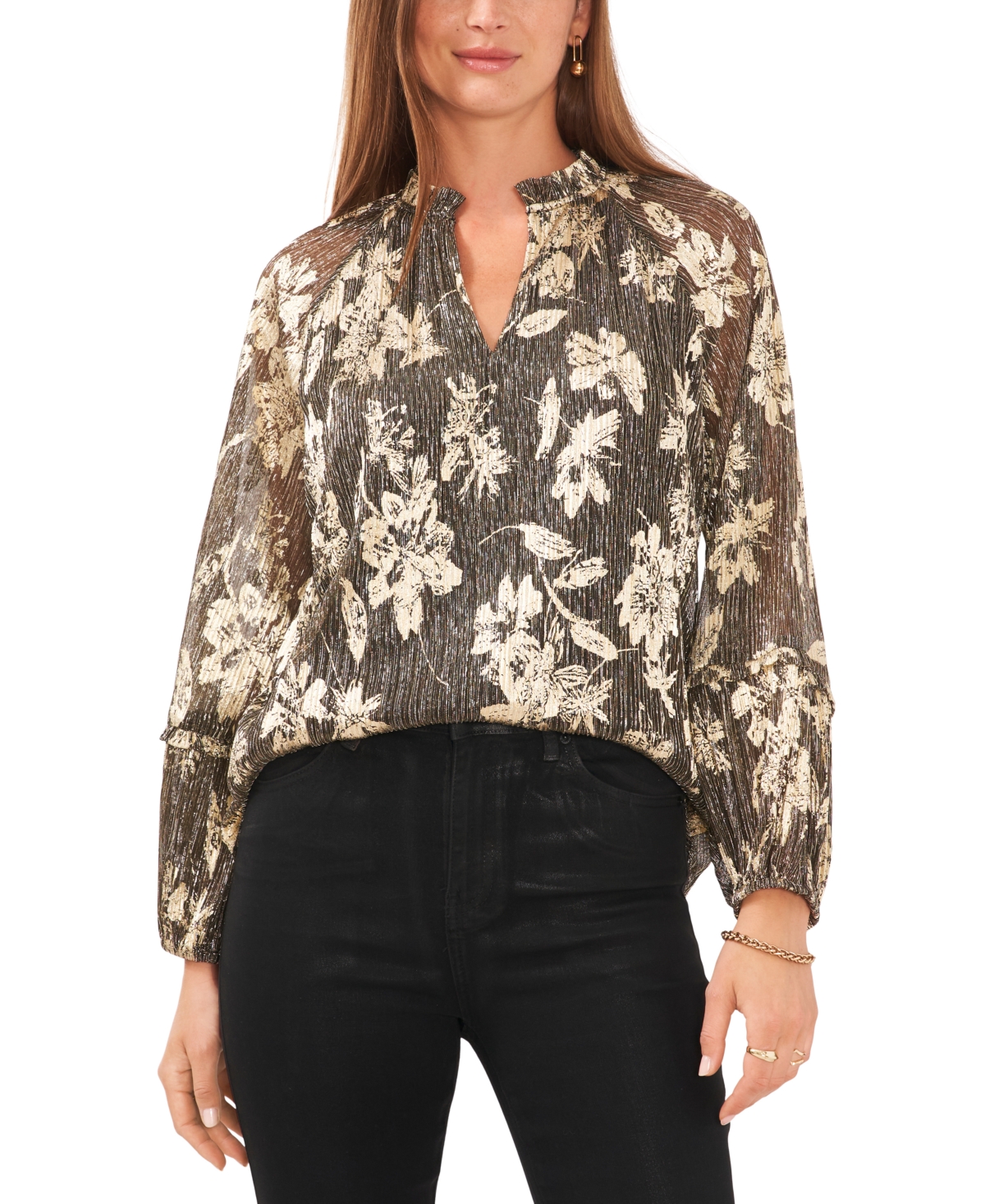 Vince Camuto Women's Split-Neck Puff-Sleeve Top