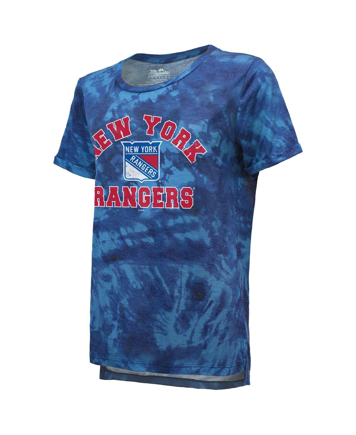 Shop Majestic Women's  Threads Blue New York Rangers Boyfriend Tie-dye Tri-blend T-shirt