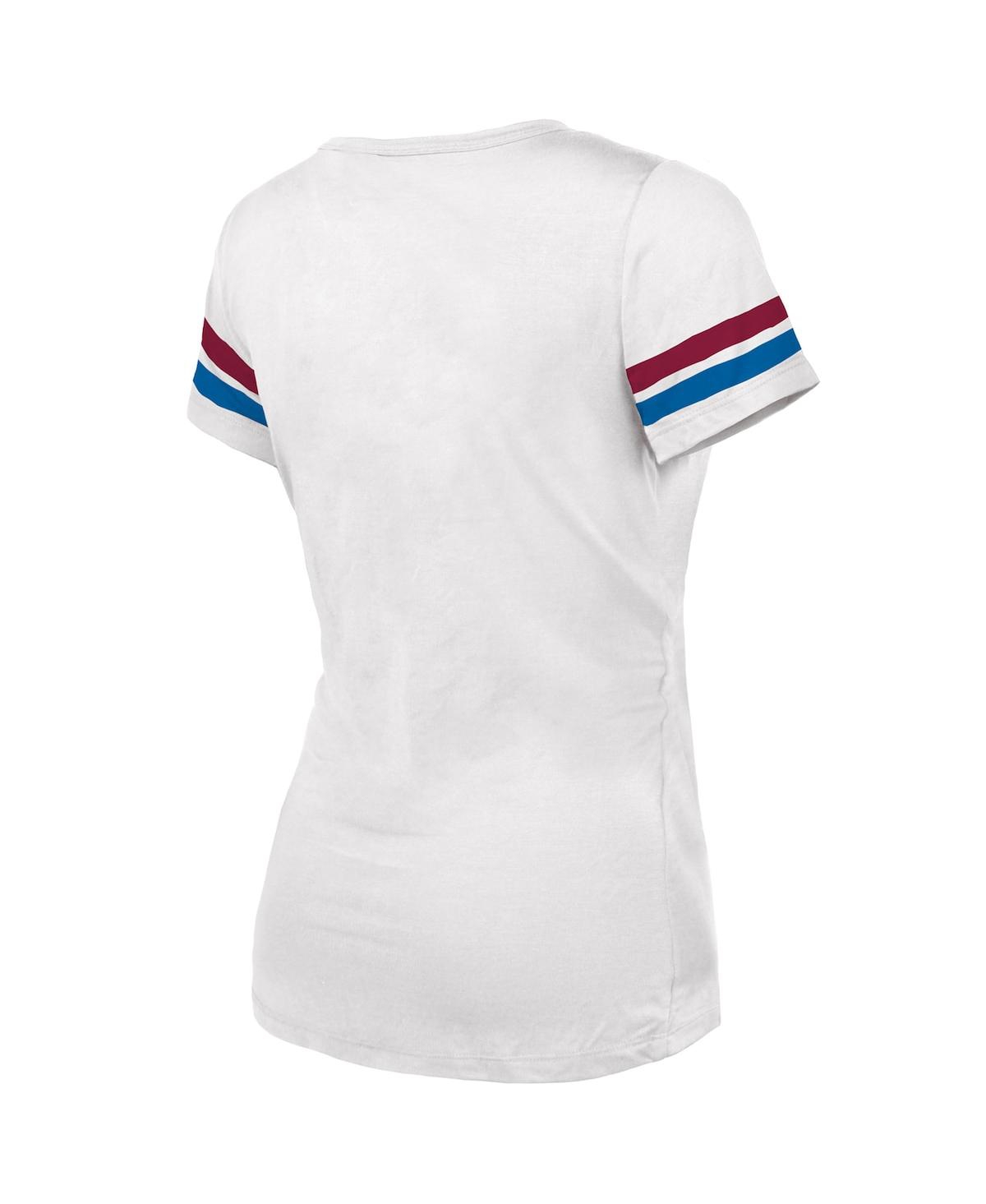 Shop Majestic Women's  Threads White Colorado Avalanche 2022 Stanley Cup Champions Striped V-neck T-shirt